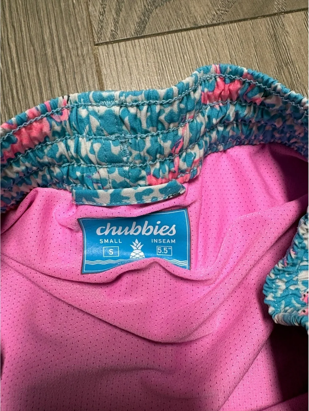 Chubbies blue pink print swim trunks